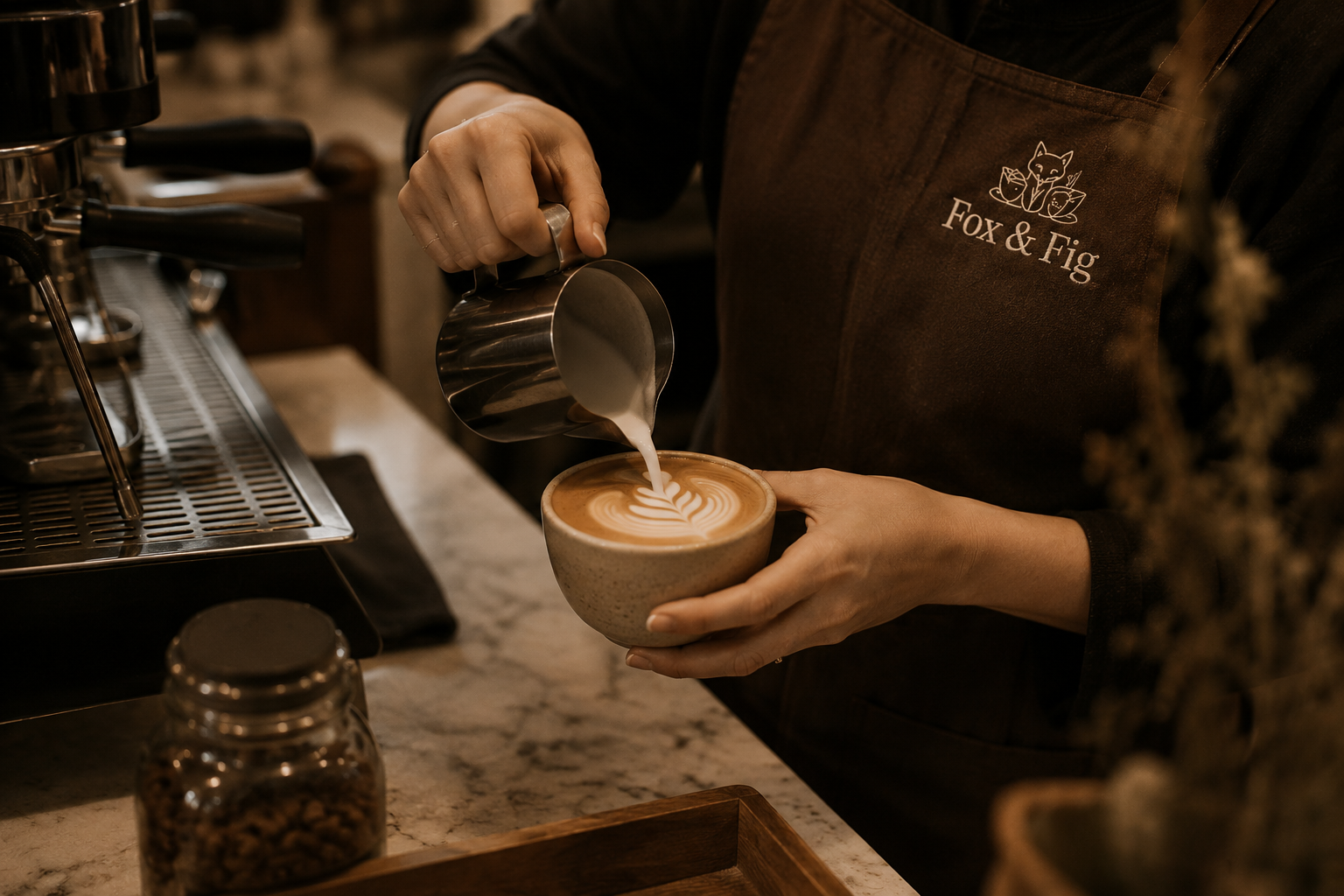 Barista pouring latte art